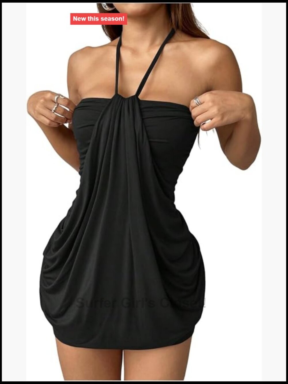 Plus Size Draped Halter Mini Dress Sleeveless Ruched Tie Back Bodycon